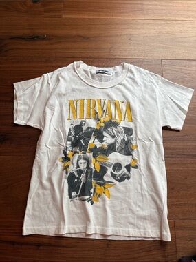 Daydreamer White Nirvana Graphic Tee with Yellow Accents